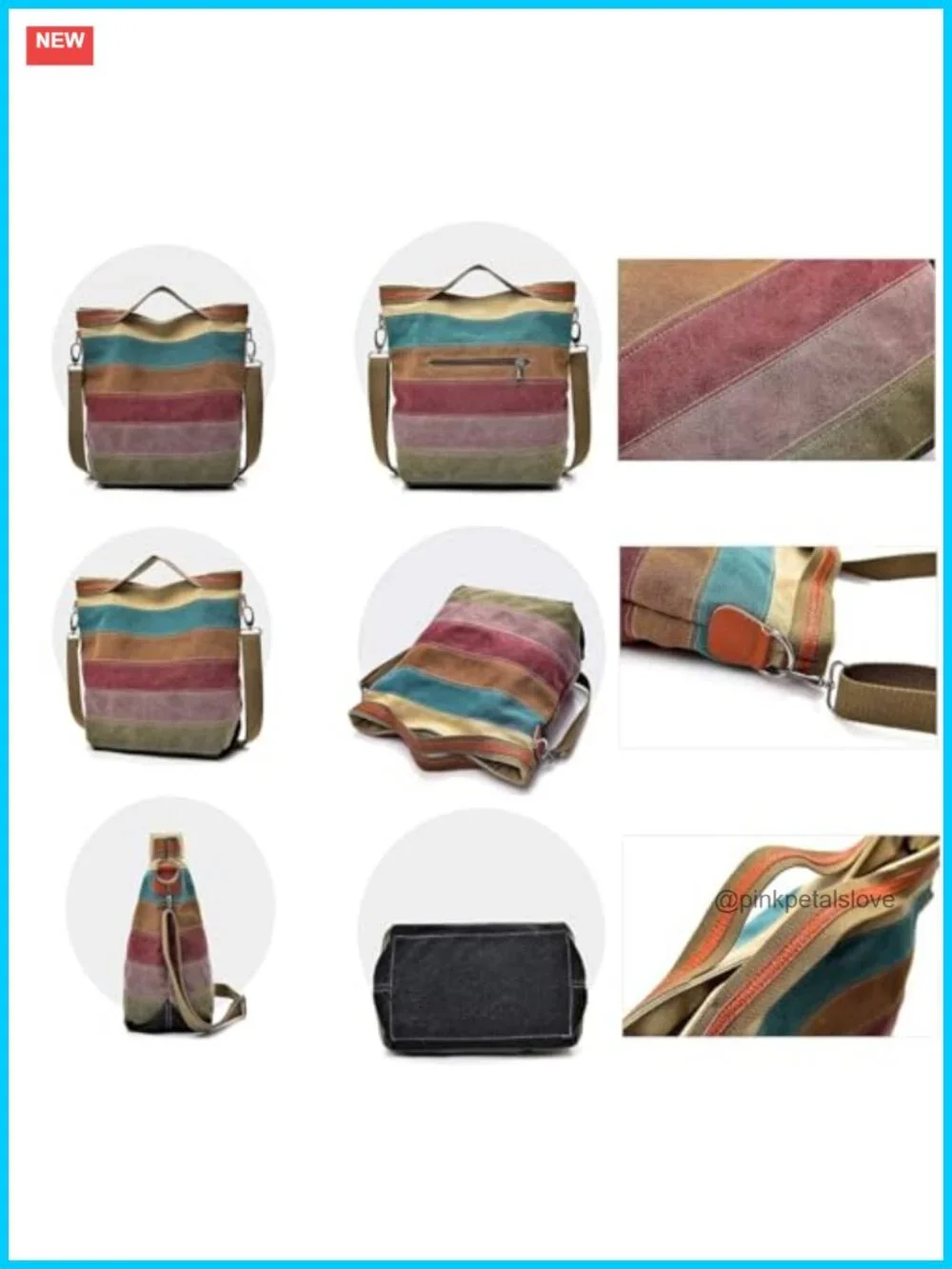 Canvas Hobo Handbag with Detachable Strap, Top Handle, Shoulder Crossbody Tote